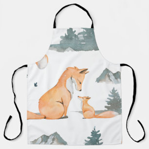 Autumn fox. Hand painted watercolor seamless patte Apron