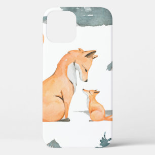 Autumn fox. Hand painted watercolor seamless patte iPhone 12 Case