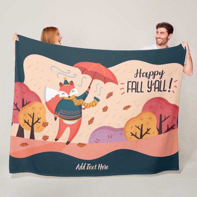 Autumn FOX Happy Fall Ya'll Personalised DECOR Fleece Blanket (In Situ)