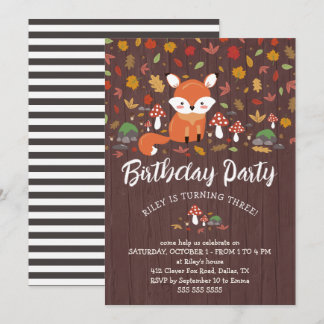 Autumn Fox Kids Woodland Birthday Party Invitation