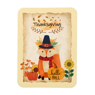 Autumn Fox Thanksgiving pumpkins and sunflowers Magnet