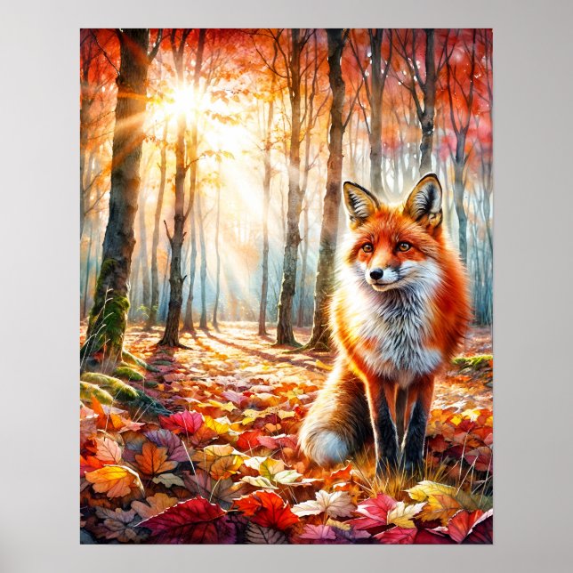 Autumn Fox Watercolor Art Poster (Front)