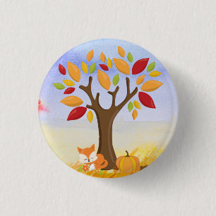 Autumn Fox with Pumpkin 3 Cm Round Badge