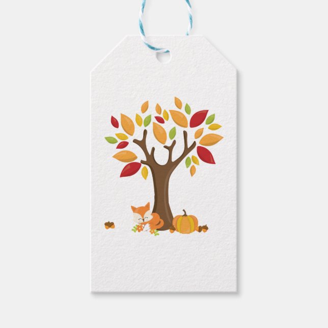 Autumn Fox with Pumpkin Gift Tags (Front)