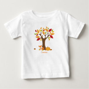 Autumn Fox with Pumpkin Personalised Baby T-Shirt