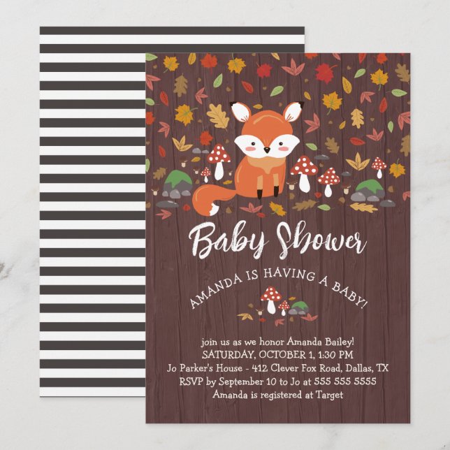 Autumn Fox Woodland Baby Shower Invitation (Front/Back)