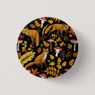 Autumn foxes on black 3 cm round badge