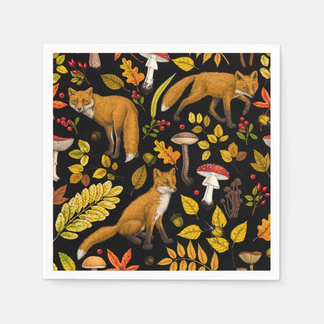 Autumn foxes on black napkin (Front)