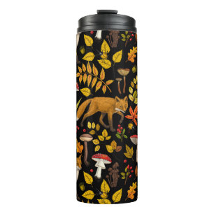 Autumn foxes on black thermal tumbler