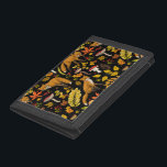 Autumn foxes on black trifold wallet<br><div class="desc">Hand-painted autumn woodland fauna and flora- foxes,  forest leaves,  mushrooms and berries</div>