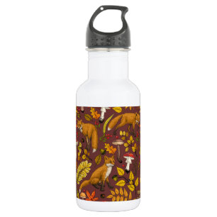 Autumn foxes on chocolate brown 532 ml water bottle