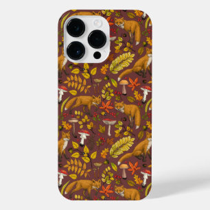Autumn foxes on chocolate brown iPhone 14 pro max case