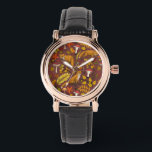 Autumn foxes on chocolate brown watch<br><div class="desc">Hand-painted autumn woodland fauna and flora- foxes,  forest leaves,  mushrooms and berries</div>