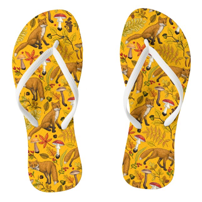 Autumn foxes on orange flip flops (Footbed)