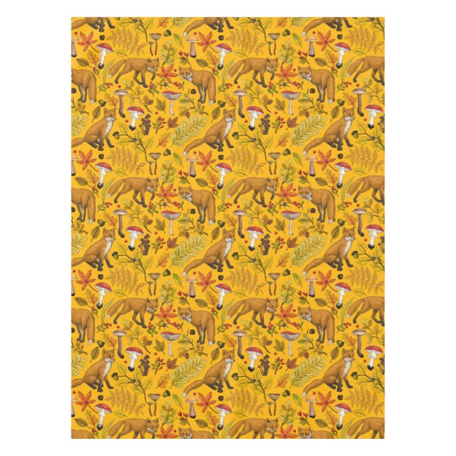 Autumn foxes on orange tablecloth (Front)