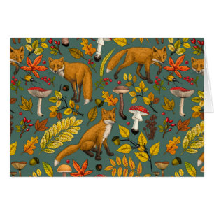 Autumn foxes on pine green