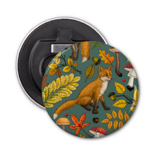 Autumn foxes on pine green bottle opener