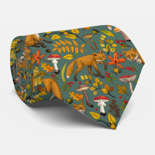 Autumn foxes on pine green tie