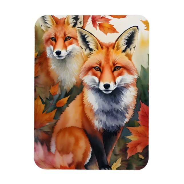 Autumn Foxes Watercolor Magnet (Vertical)
