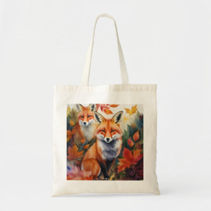 Autumn Foxes Watercolor Tote Bag