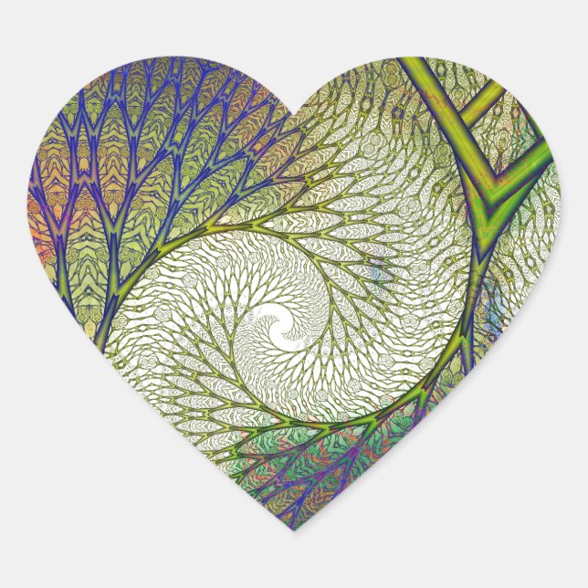Autumn Fractal Tree Heart Sticker (Front)