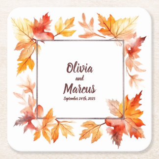 Autumn Frame & Date: Personalized Wedding Coasters