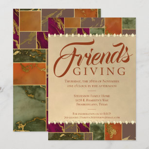 Autumn Friendsgiving Chic Fall Gold Marble Dinner Invitation
