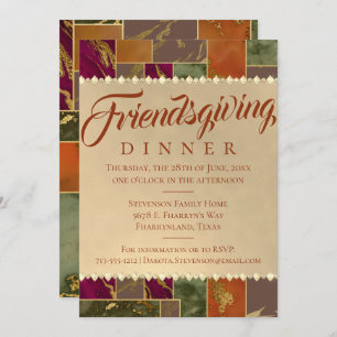 Autumn Friendsgiving Geometric Gold Marble Party Invitation