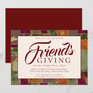 Autumn Friendsgiving Gold Burgundy Marble Dinner Invitation