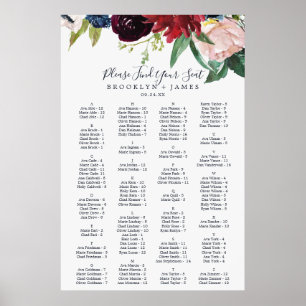 Autumn Garden Burgundy Alphabetical Seating Chart