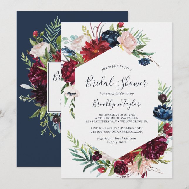 Autumn Garden | Burgundy Bridal Shower Invitation (Front/Back)