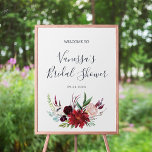 Autumn Garden | Burgundy Bridal Shower Welcome Poster<br><div class="desc">This autumn garden burgundy bridal shower welcome poster is perfect for a fall wedding shower. The floral design features stunning blush pink, red, navy and burgundy watercolor flowers, blossoms and green leaves arranged in a lively fall bouquet. Customize the poster with the name of the bride, and the date of...</div>