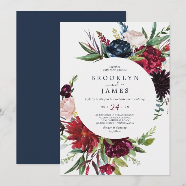 Autumn Garden | Burgundy Casual Wedding Invitation (Front/Back)