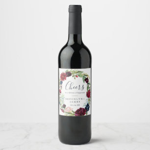 Autumn Garden Burgundy Cheers Wedding Wine Labels