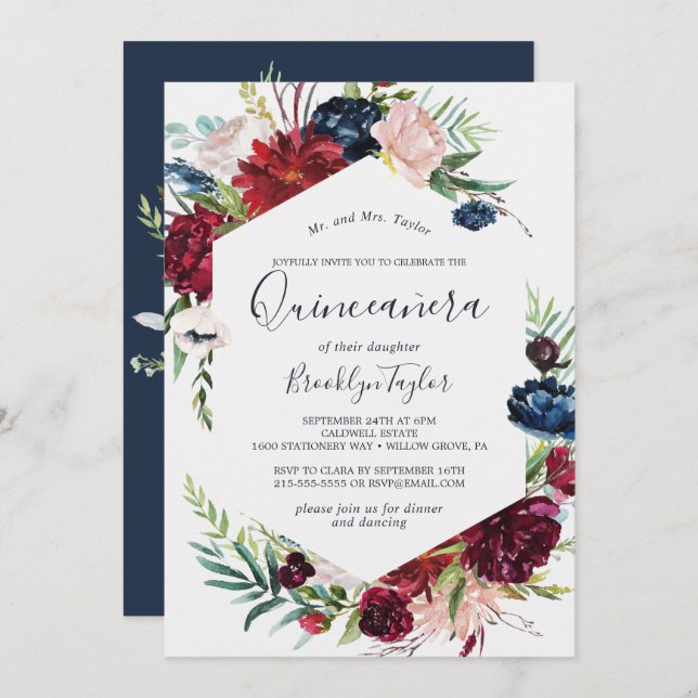 Autumn Garden | Burgundy Quinceañera Invitation (Front/Back)