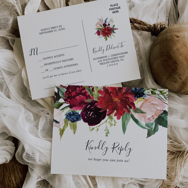 Autumn Garden Burgundy Song Request RSVP Postcard (Creator Uploaded)