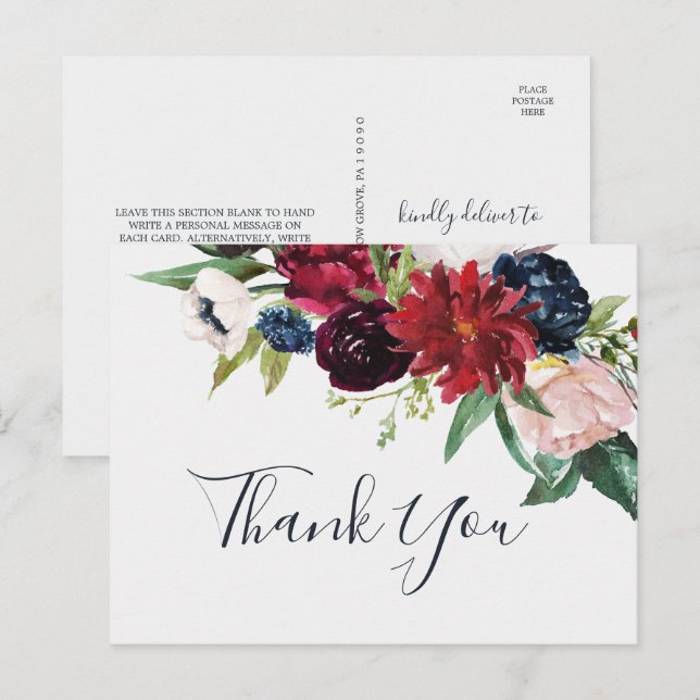 Autumn Garden | Burgundy Thank You Postcard (Front/Back)
