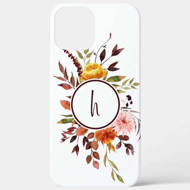 Autumn Garden Burgundy Watercolor Monogram Case-Mate iPhone Case (Back)