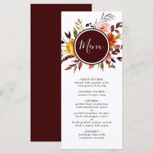 Autumn Garden Burgundy Watercolor Wedding Menu