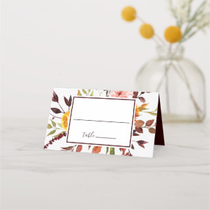 Autumn Garden Burgundy Watercolor Wedding Place Card