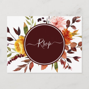 Autumn Garden Burgundy Watercolor Wedding RSVP Postcard