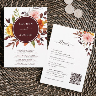 Autumn Garden Burgundy Wedding All in One Invitation