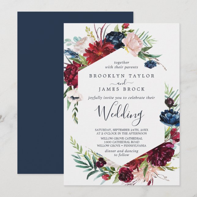 Autumn Garden | Burgundy Wedding Invitation (Front/Back)