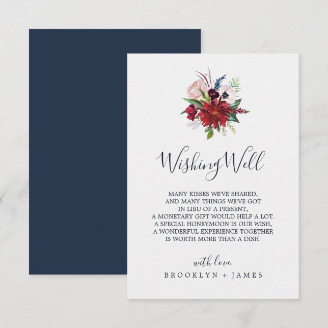 Autumn Garden | Burgundy Wedding Wishing Well Card (Front/Back)