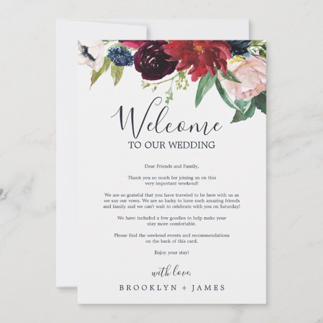 Autumn Garden Burgundy Welcome Letter & Itinerary (Front)