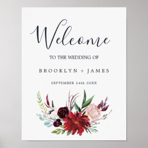 Autumn Garden   Burgundy Welcome Wedding Poster