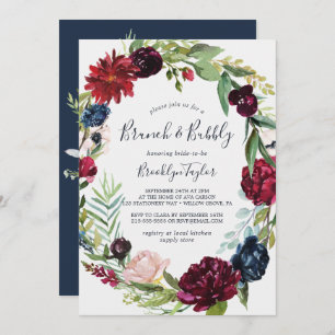 Autumn Garden Burgundy Wreath Brunch and Bubbly Invitation