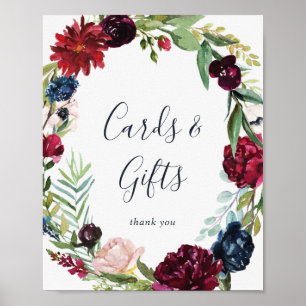 Autumn Garden Burgundy Wreath Cards and Gifts Sign