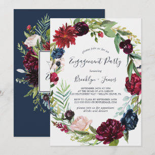 Autumn Garden   Burgundy Wreath Engagement Party Invitation