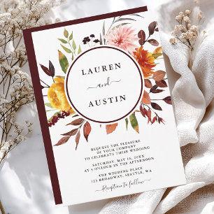 Autumn Garden Marsala Watercolor Wedding Invitation